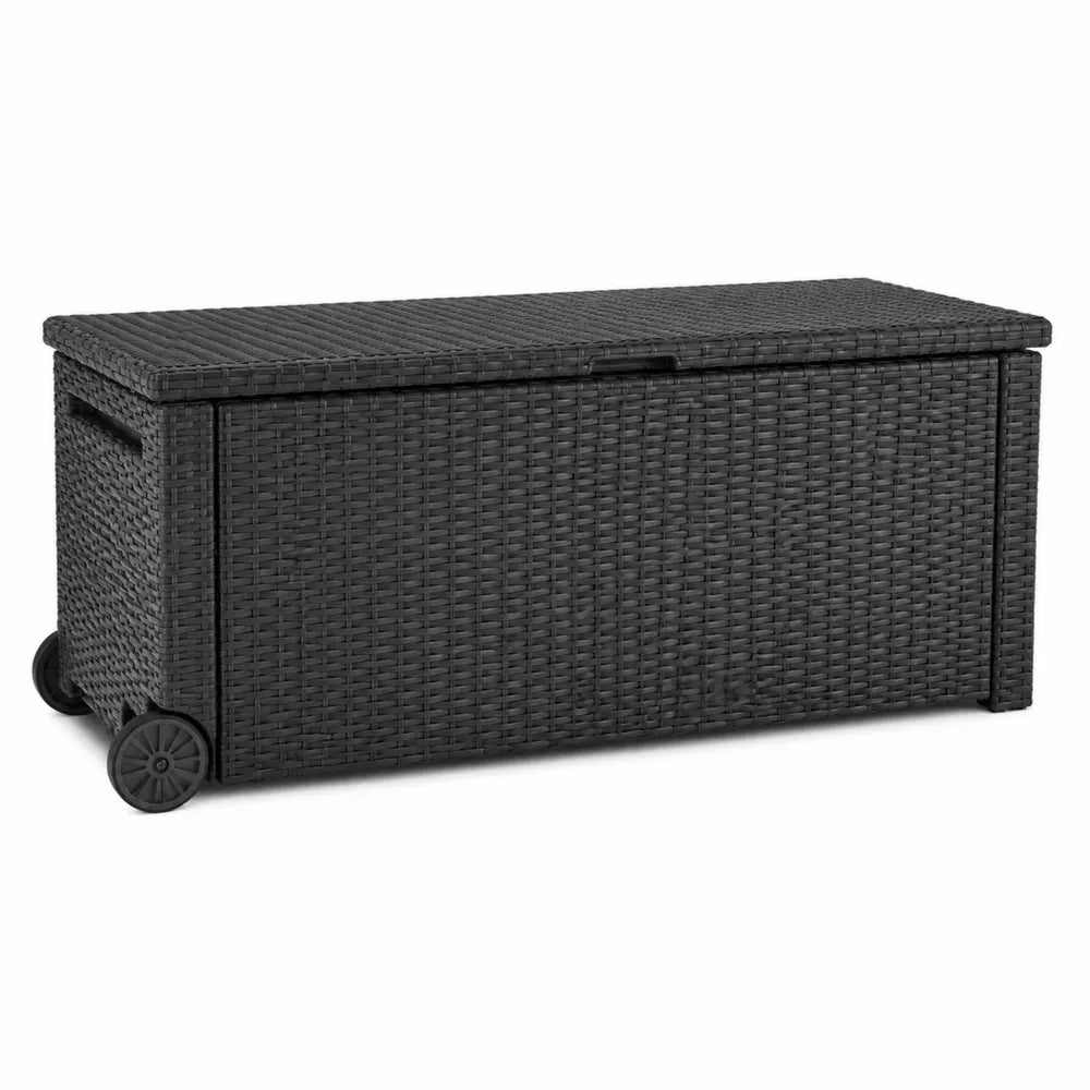 Baule contenitore da esterno in plastica con ruote nero