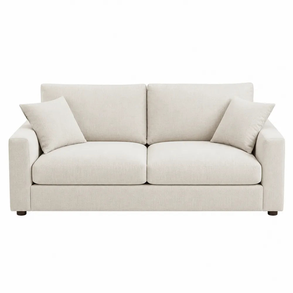 Divano in tessuto beige con cuscini inclusi, 200 cm