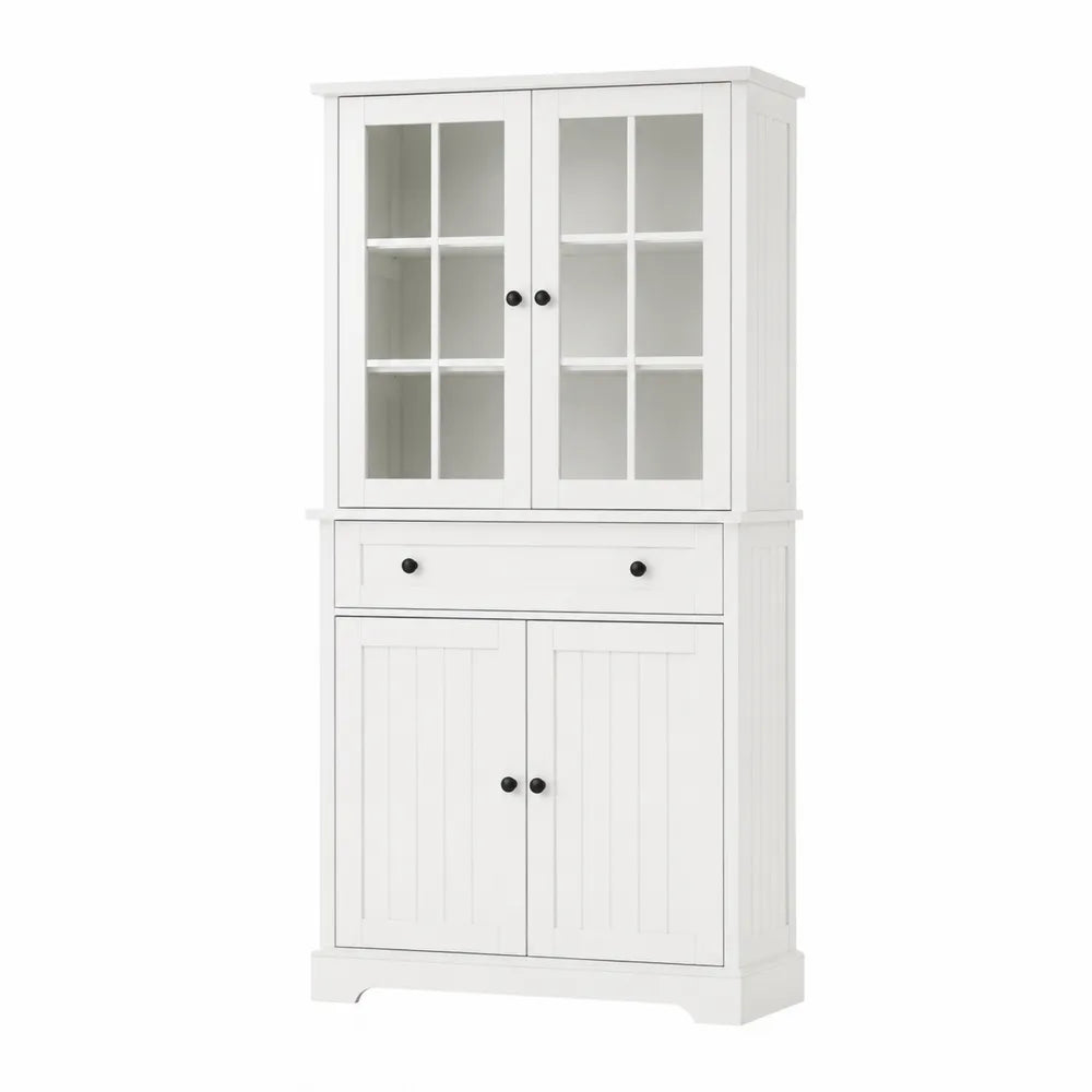 Credenza in legno con ante in vetro temperato e cassetto