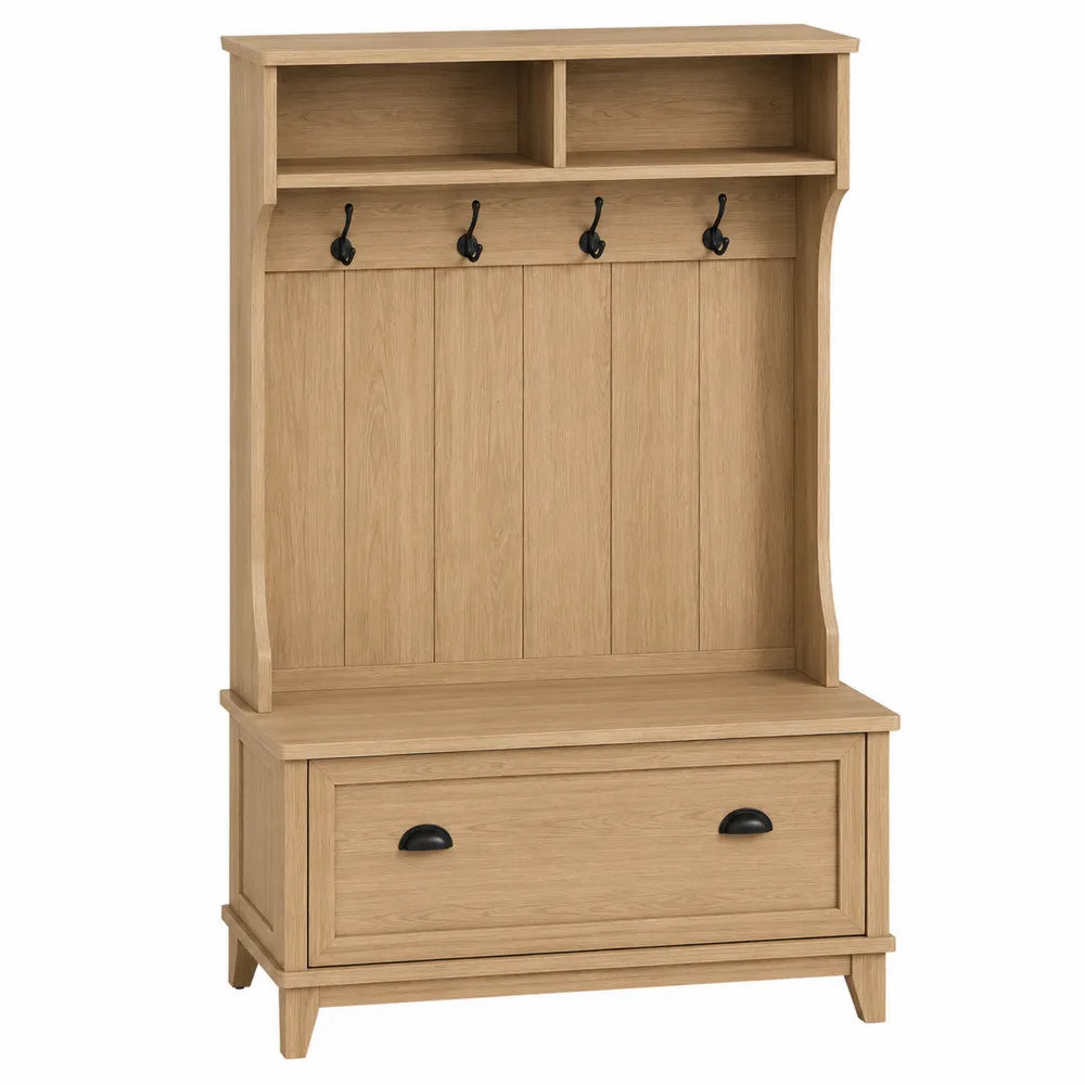 Appendiabiti in Legno di Rovere con Ganci e Cassetto