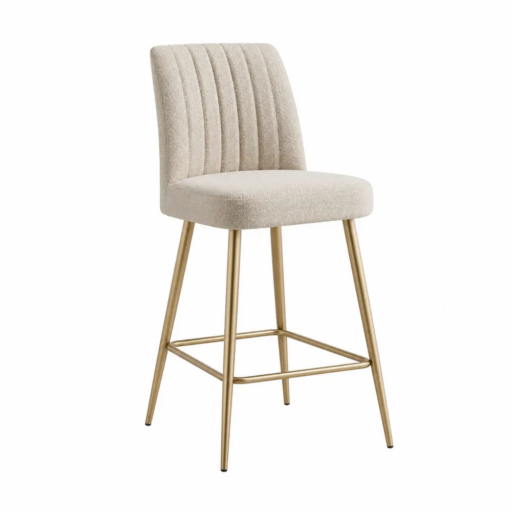 Sgabello da Bar in Tessuto con Gambe in Metallo Dorato, Altezza 92 cm