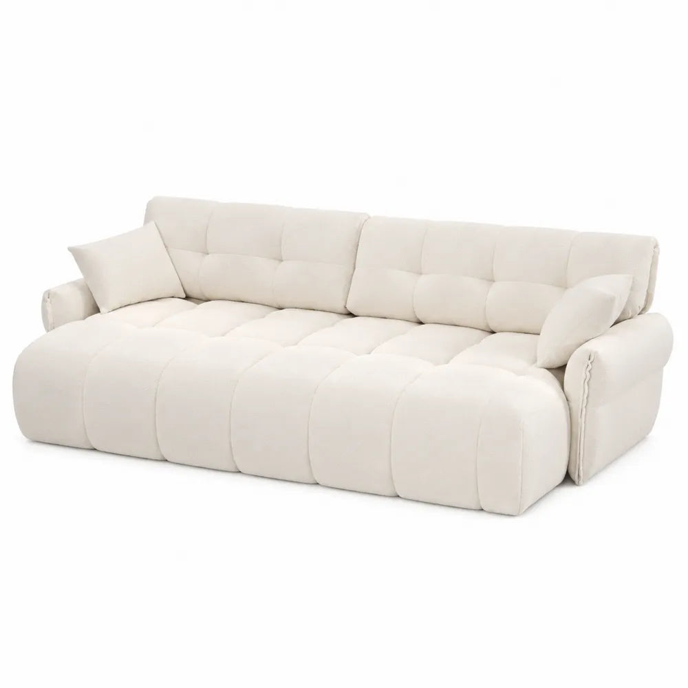 Divano 3 Posti in Tessuto Beige con Cuscini