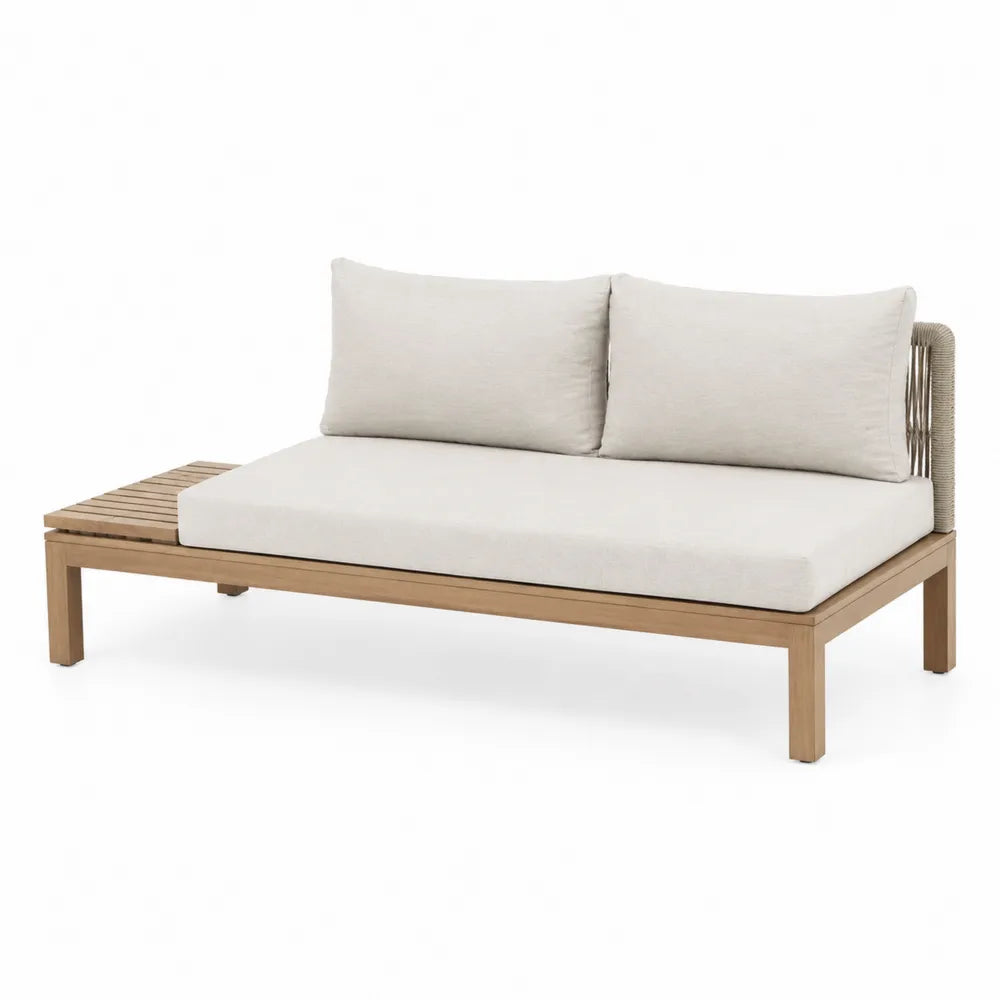 Divano da esterno in legno con cuscini in poliestere beige