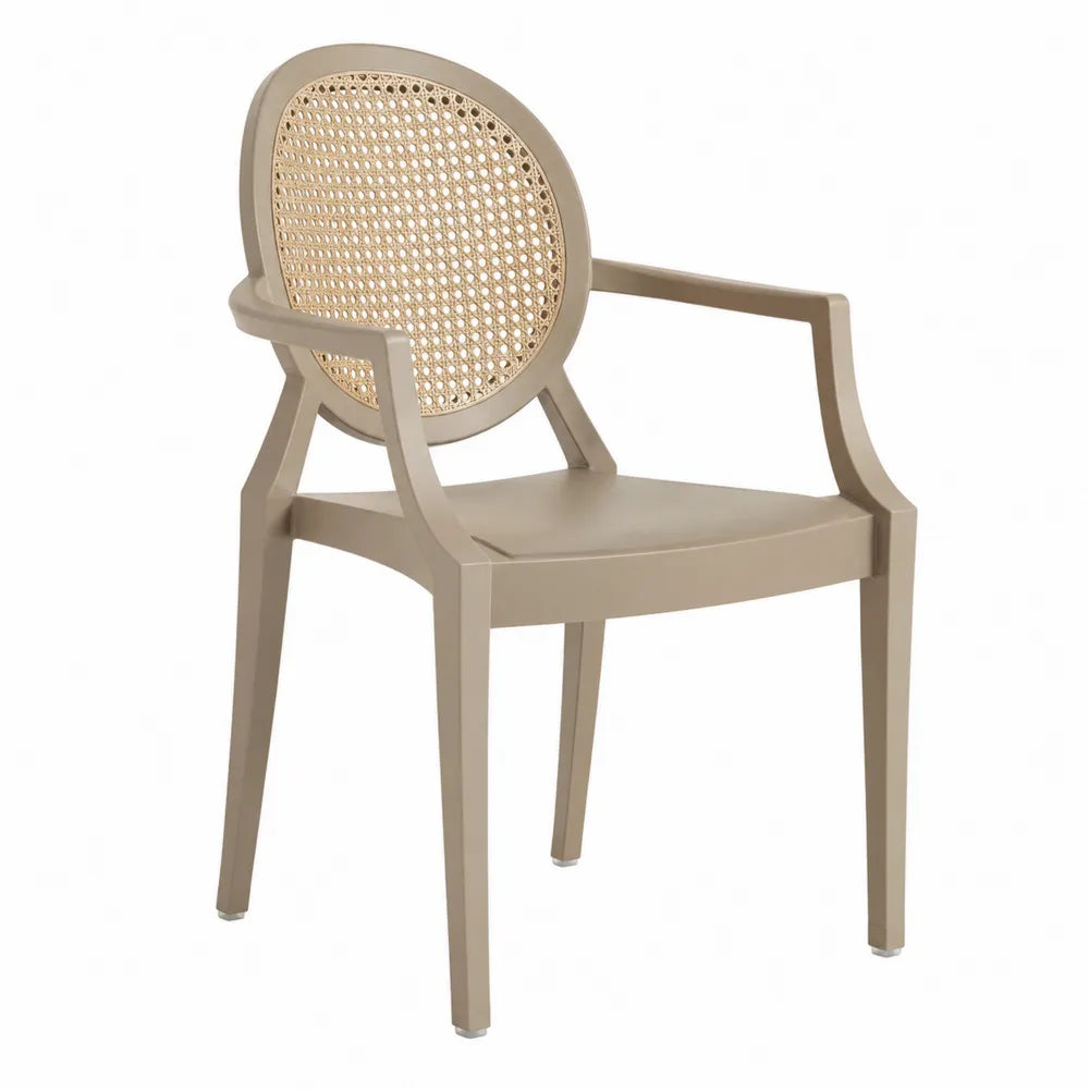 Sedia in plastica e rattan beige, 82x56x57 cm