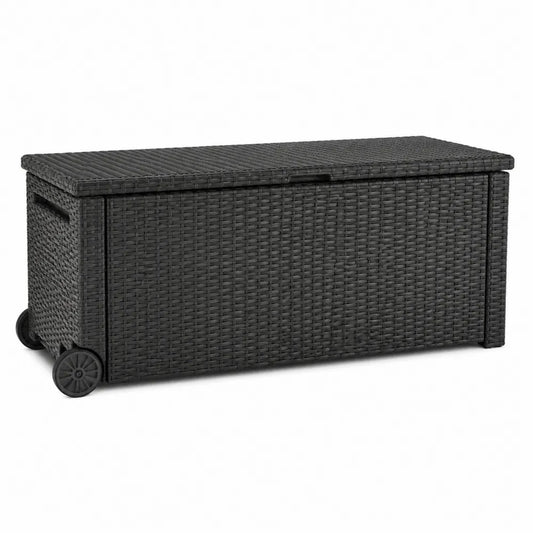 Baule contenitore da esterno in plastica con ruote nero