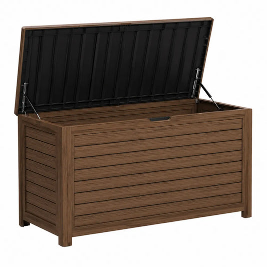 Cassapanca da Esterno in Legno e Plastica Marrone 120x45x55cm