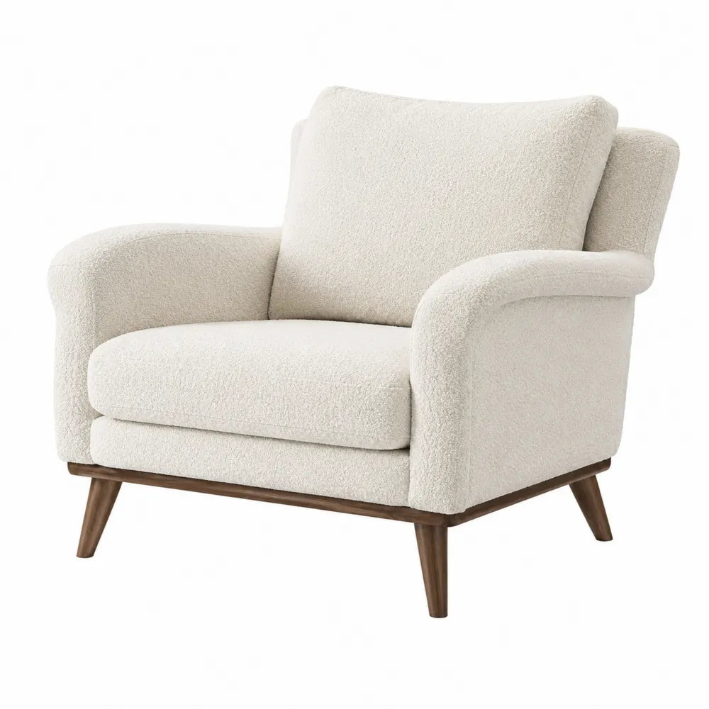Poltrona in Tessuto Crema con Gambe in Legno di Quercia