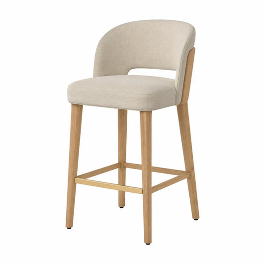 Sgabello da Bar in Legno e Tessuto Beige