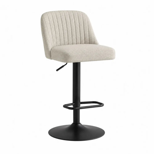 Sgabello regolabile in tessuto beige con base in metallo