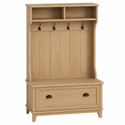 Appendiabiti in Legno di Rovere con Ganci e Cassetto