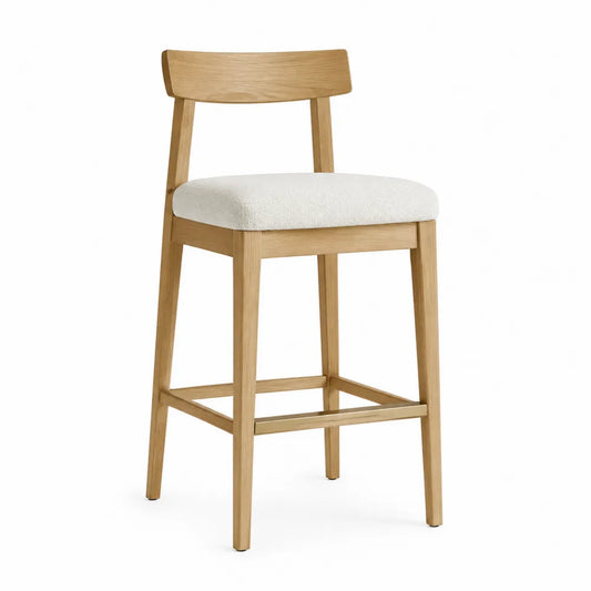Sgabello in legno e tessuto bianco