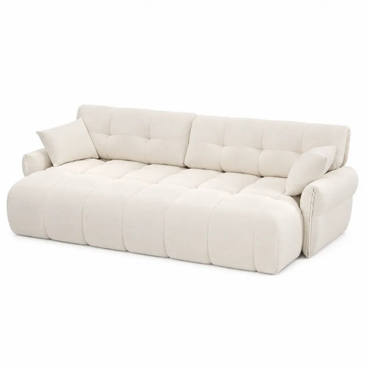Divano 3 Posti in Tessuto Beige con Cuscini