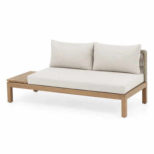 Divano da esterno in legno con cuscini in poliestere beige