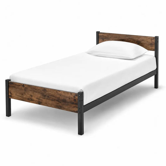 Letto singolo in metallo e MDF marrone 200x90 cm